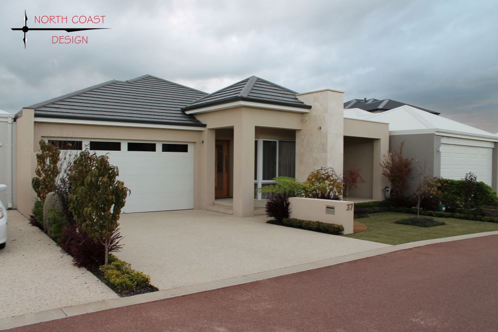 Single storey residential house design with traditional roof and cream render